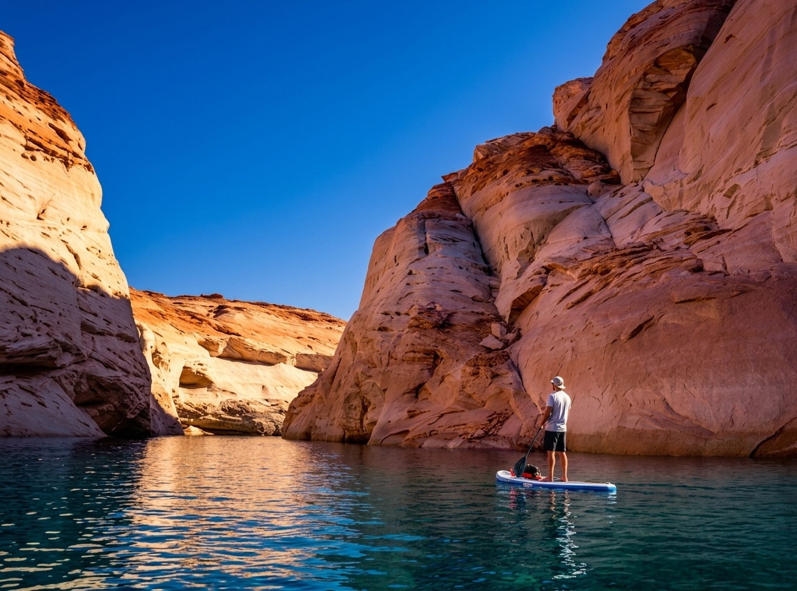 A paddleboard on still water